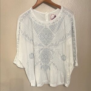 JW Johnny Was Aztec Embroidered Women's 3/4 Sleeve Button Back Top Blouse M